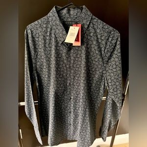 NEW Guess Blue Printed Long sleeve Dress Shirt // Size Medium